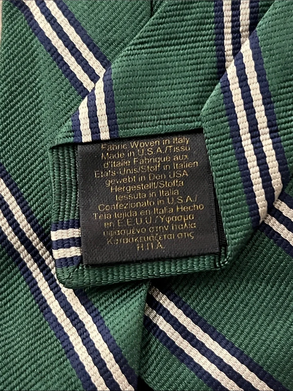 Brooks Brothers Green Navy and White Striped Silk Tie
